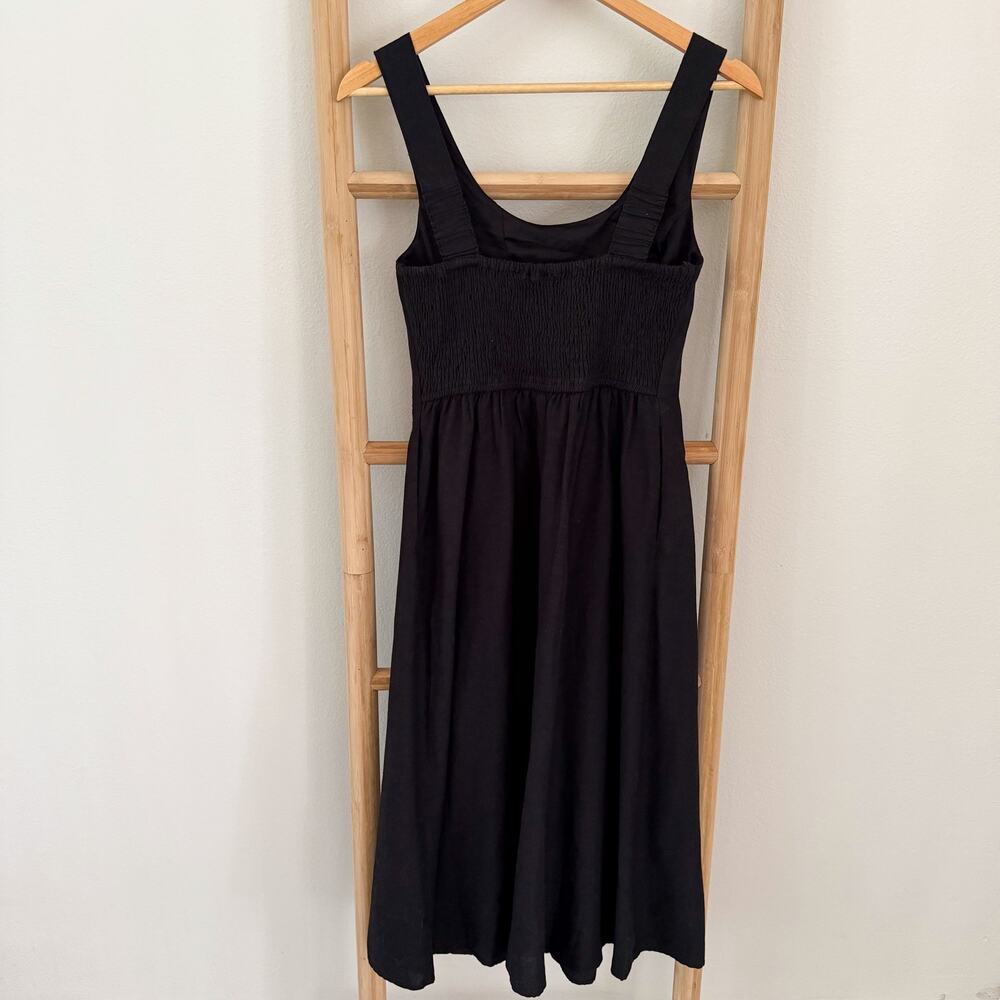 NWT Sincerely Jules Black Linen Blend Midi Dress Smocked Back Size Small - Picture 5 of 9